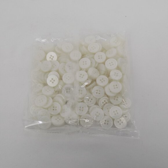 White Pearl 4 hole 24L Button 5/8" 15.3mm 200 package Flat Opaque Dennis Logo - Picture 2 of 4